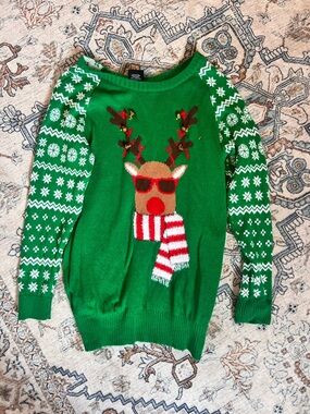 Women’s Green Reindeer Holiday Sweater